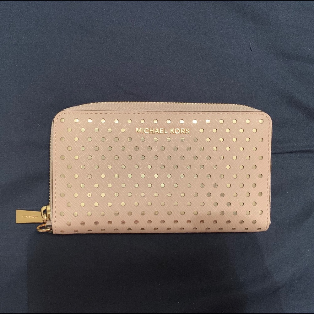 Taupe Michael Kors large zip wallet